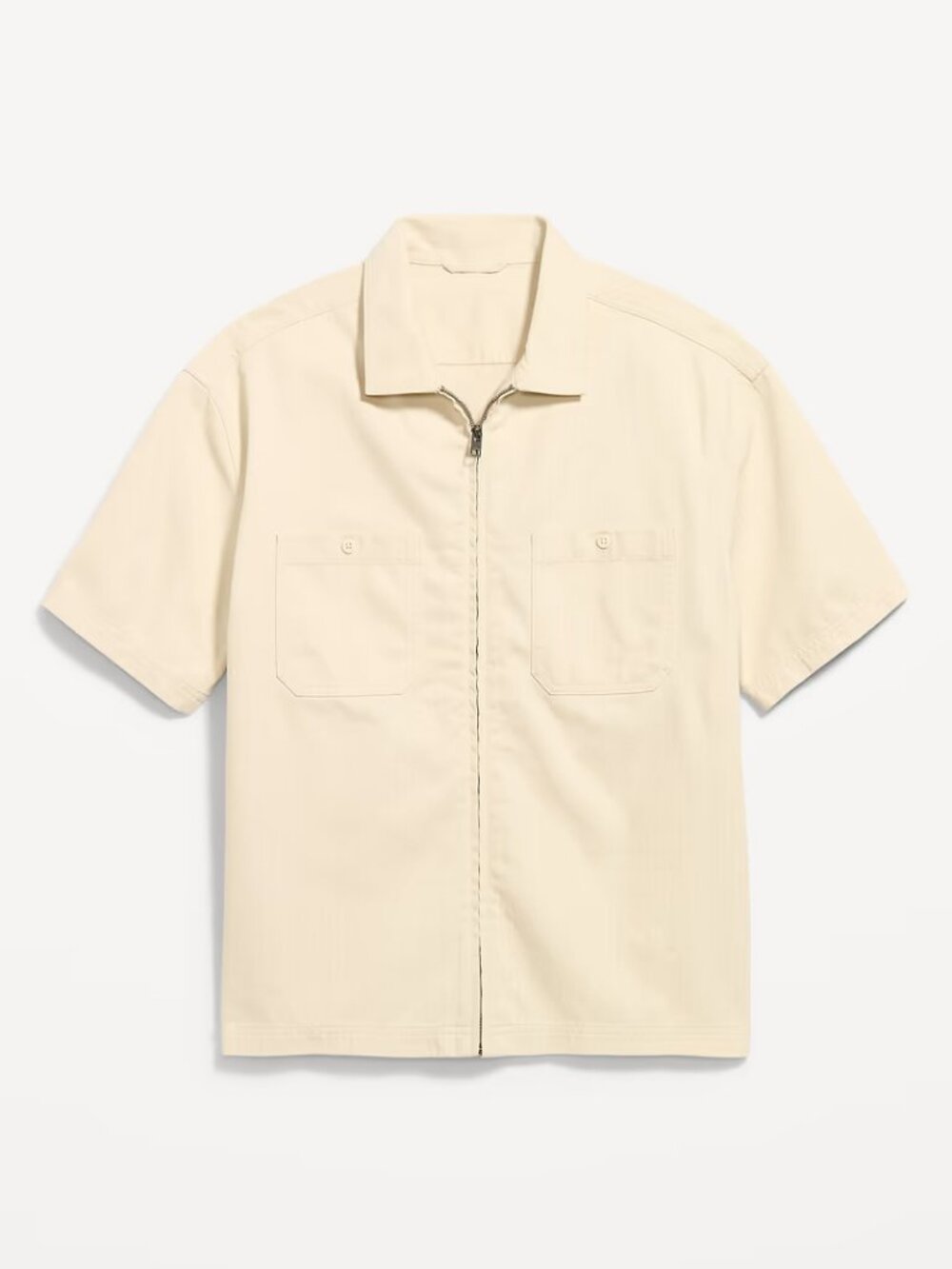 Old Navy Men's Large Beige Zipper Front Closure Work Shirt with Logo - NWT